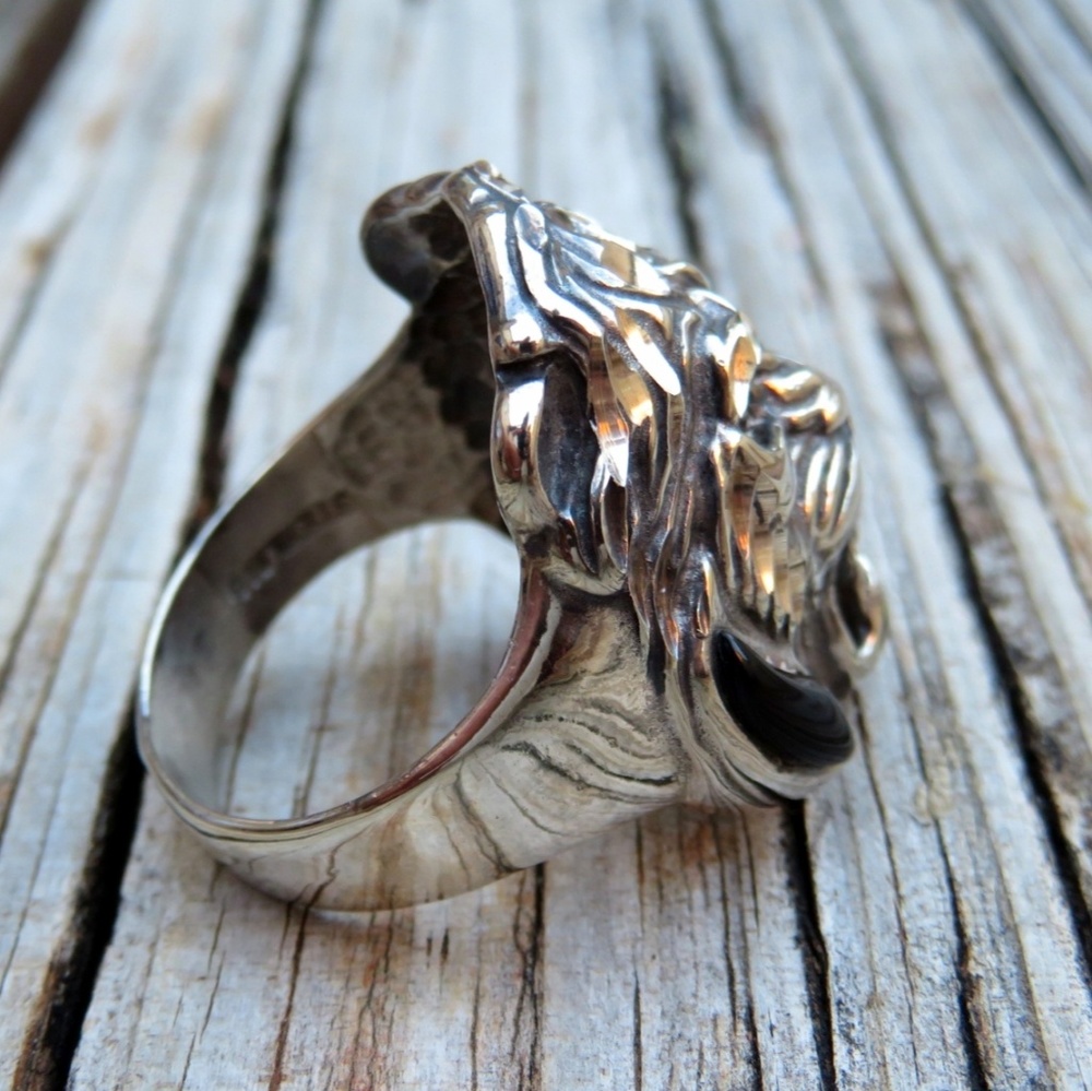 SOLD Vintage 925 Ted Ott BIG Onyx Lion Head Ring - Picture 5 of 8